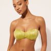 Graduated Padded Bandeau Swimsuit Top Shiny Satin