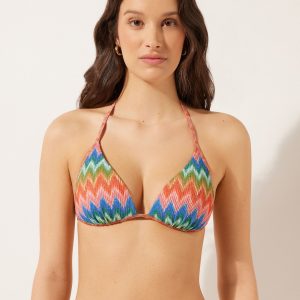 Padded Push-Up Swimsuit Top Elegant Chevron