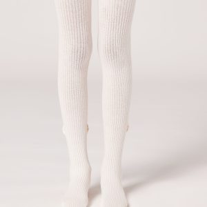 Girls’ Ribbed Cotton Tights with Bow
